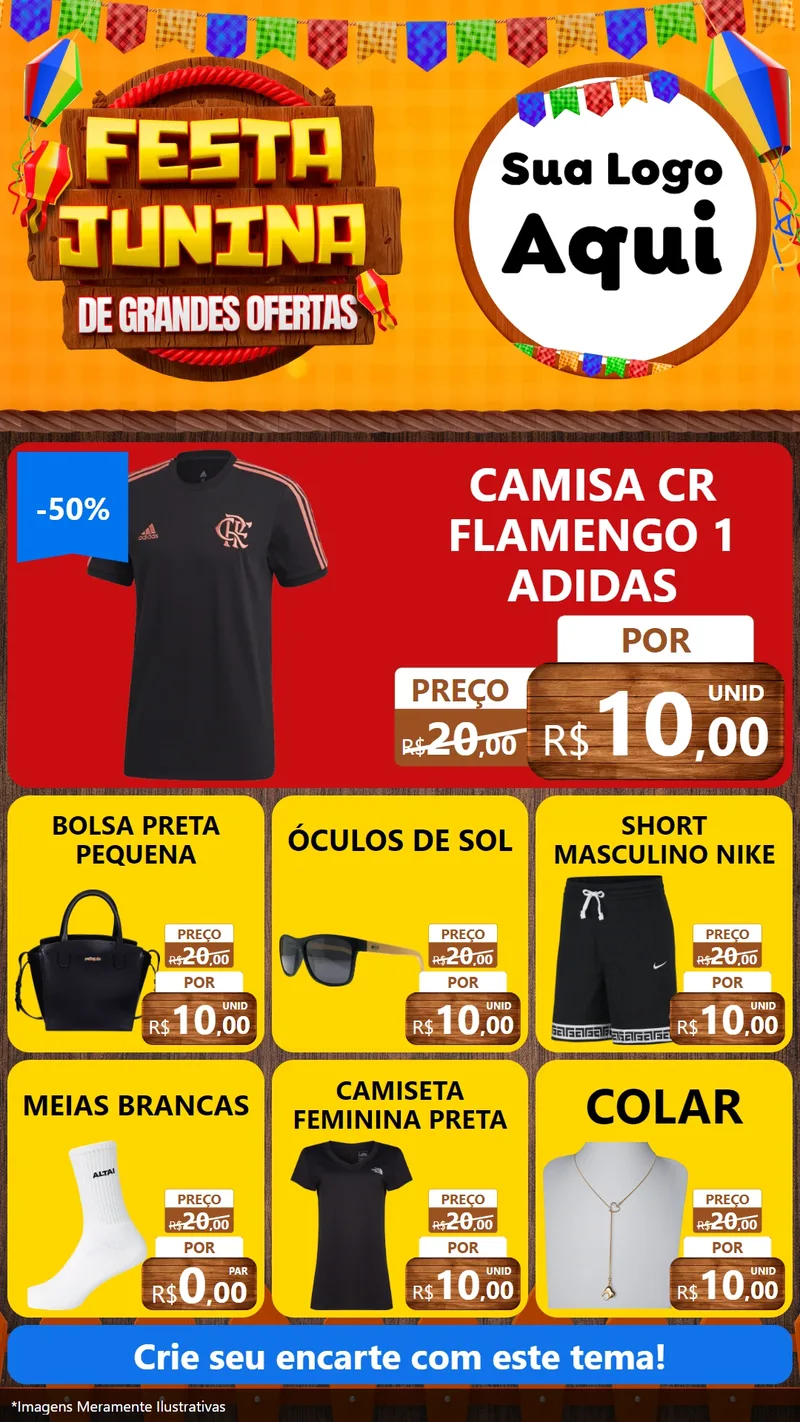 Modelo de Rede Social para Stories com o tema Festa Junina de Grandes Ofertas para Roupas e acessórios
