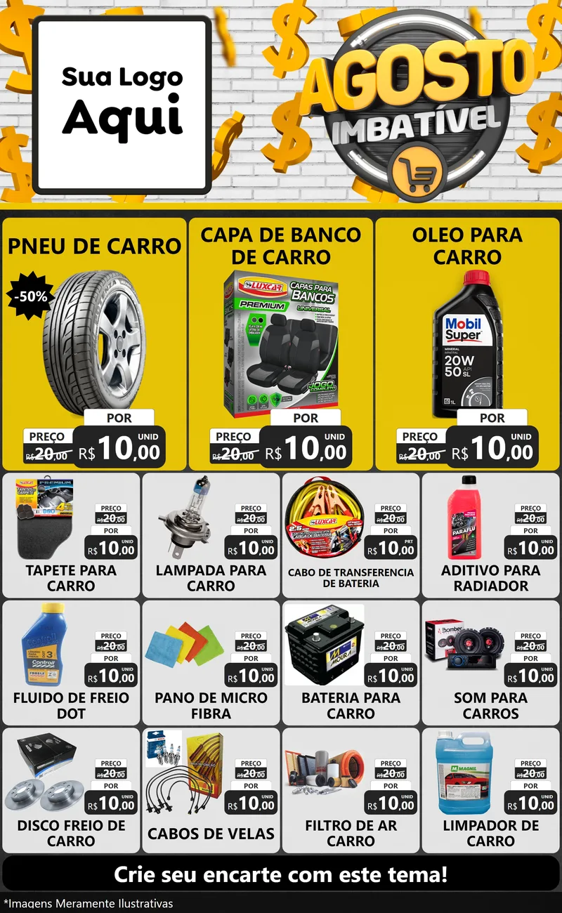 Modelo de Encarte para Encarte Grande com o tema Agosto imbatível para Auto peças