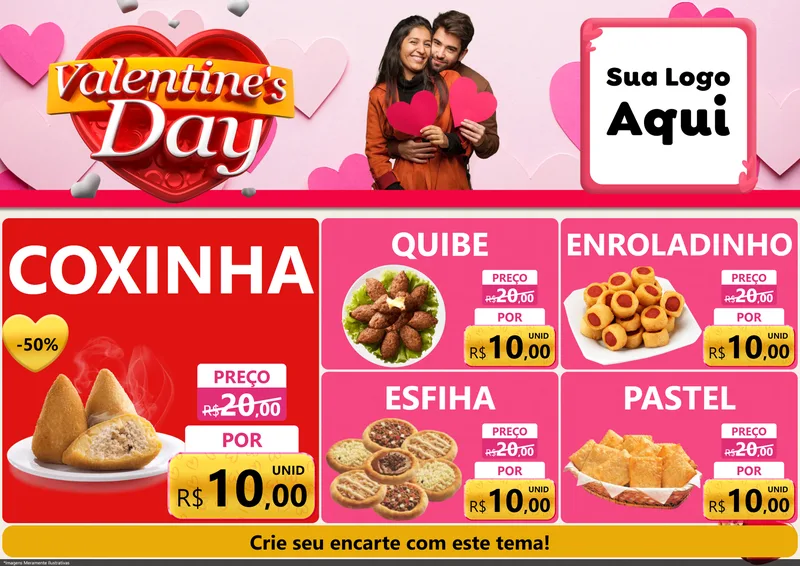 Modelo de Encarte para Encarte A4 Horizontal com o tema Valentine's Day para Salgadaria
