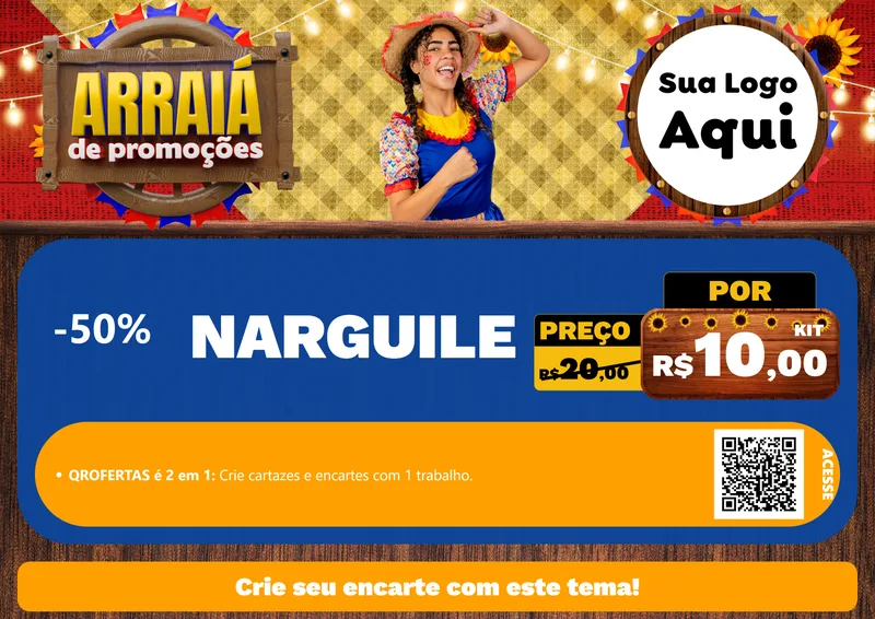 Modelo de Cartaz para Cartaz A4 Horizontal com o tema Arraiá de Promoções para Tabacaria