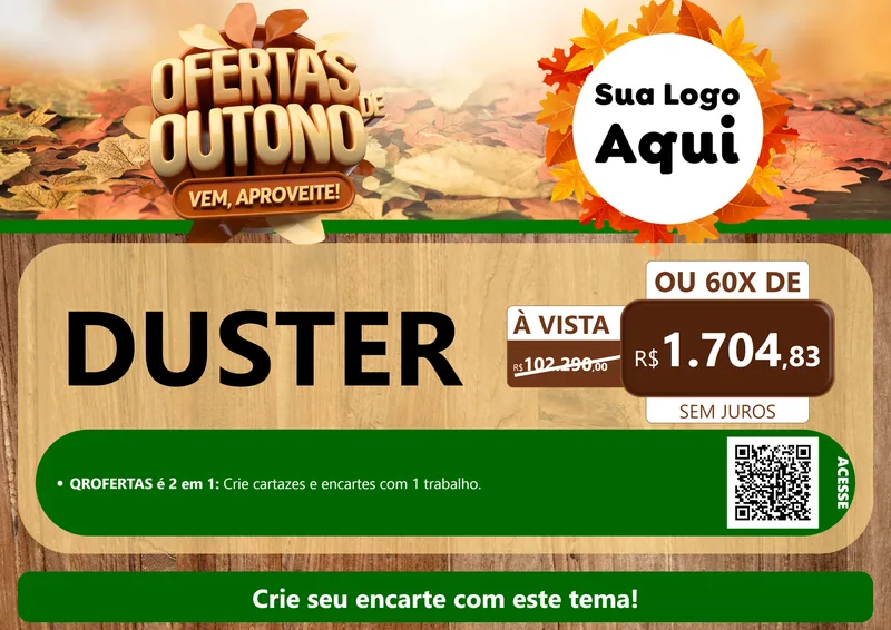 Modelo de Cartaz para Cartaz A4 Horizontal com o tema Ofertas de Outono - Vem, Aproveite! para Concessionaria de Carros