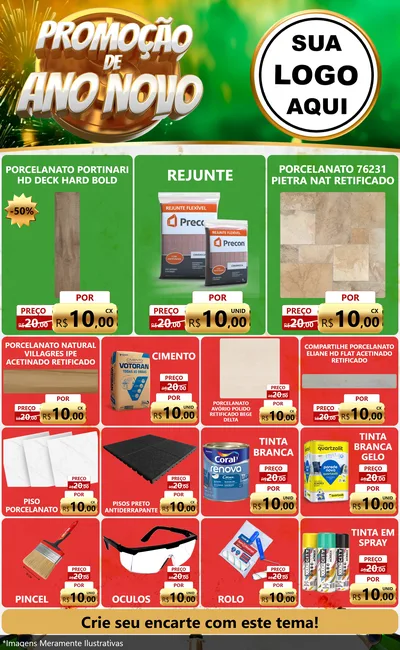 Modelo de Encarte para Encarte Grande com o tema Promoção de Ano Novo para Pisos e revestimentos
