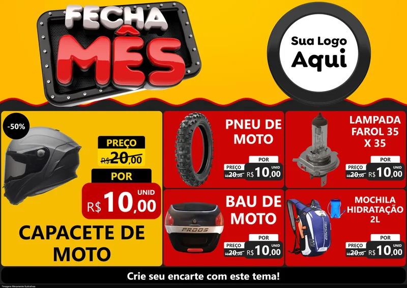 Modelo de Encarte para Encarte A4 Horizontal com o tema Fecha Mês para Moto peças