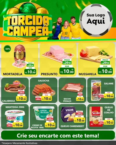 Modelo de Rede Social para Feed Instagram com o tema Torcida Campeã - Copa para Frios e Laticínios