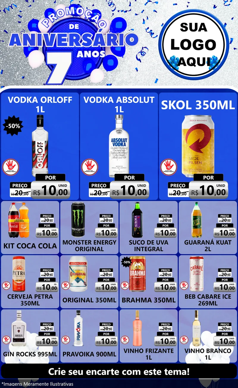Modelo de Encarte para Encarte Grande com o tema Promoção de Aniversário - 7 Anos para Distribuidora de bebidas