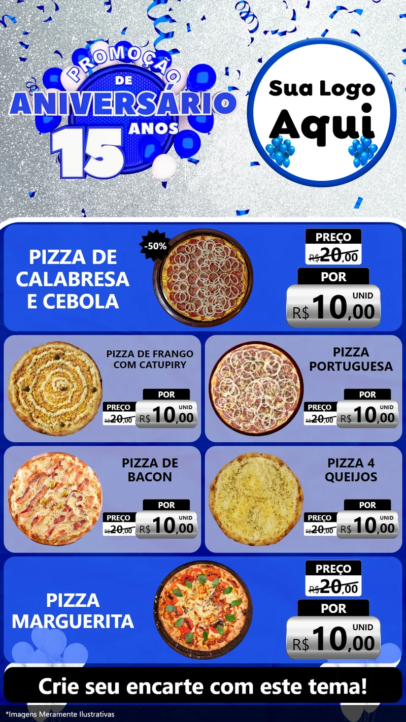 Modelo de TV para TV Vertical com o tema Promoção de Aniversário - 15 Anos para Pizzaria