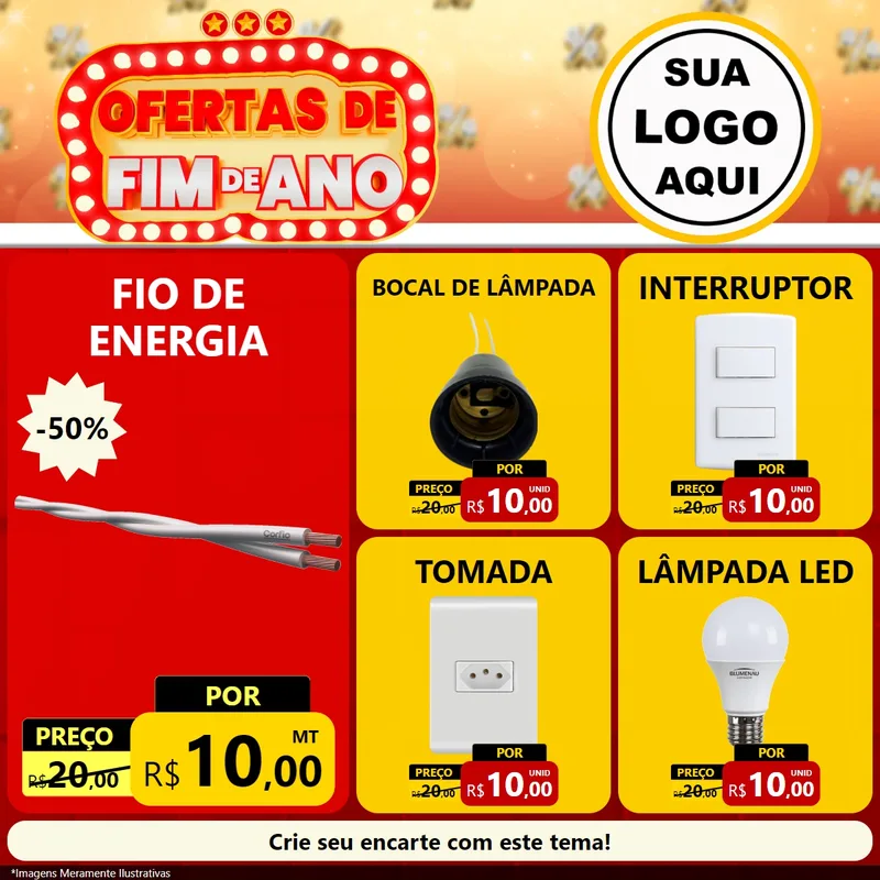 Modelo de Rede Social para Feed Facebook com o tema Ofertas de Fim de Ano para Materiais Elétricos