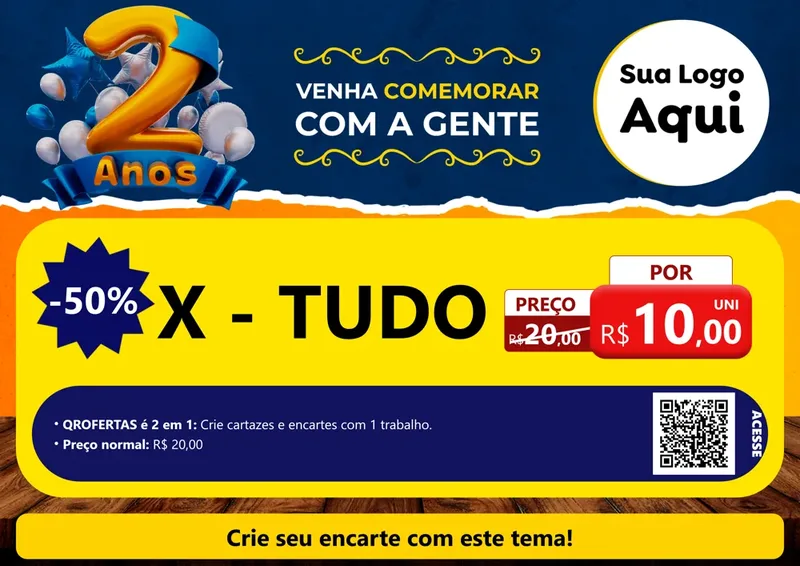 Modelo de Cartaz para Cartaz A4 Horizontal com o tema Aniversário de 2 anos para Hamburgueria