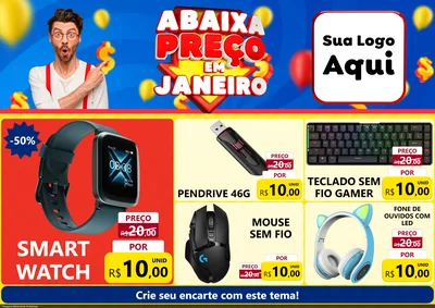 Modelo de Encarte para Encarte A4 Horizontal com o tema Abaixa Preço em Janeiro para Informática