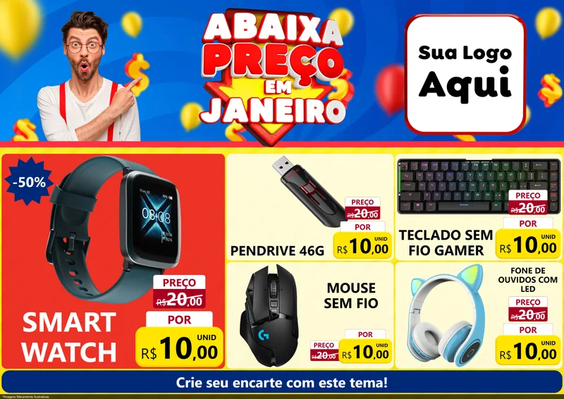 Modelo de Encarte para Encarte A4 Horizontal com o tema Abaixa Preço em Janeiro para Informática