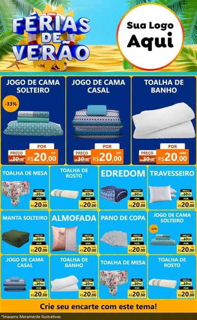 Modelo de Encarte para Encarte Grande com o tema Férias de Verão para Cama, Mesa e Banho