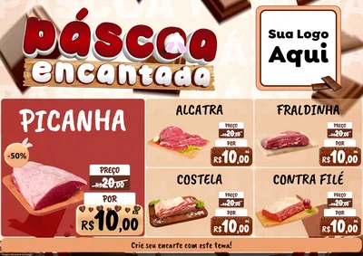 Modelo de Encarte para Encarte A4 Horizontal com o tema Páscoa Encantada para Açougue