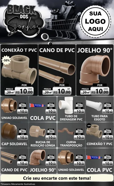 Modelo de Encarte para Encarte Grande com o tema Black dos Sonhos para Tubos e conexões