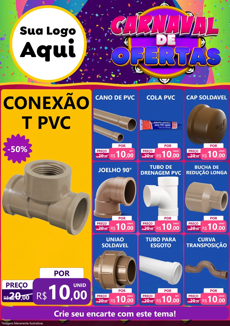 Modelo de Encarte para Encarte A4 Vertical com o tema Carnaval de Ofertas para Tubos e conexões