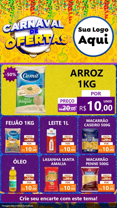 Modelo de Rede Social para Stories com o tema Carnaval de Ofertas para Supermercado