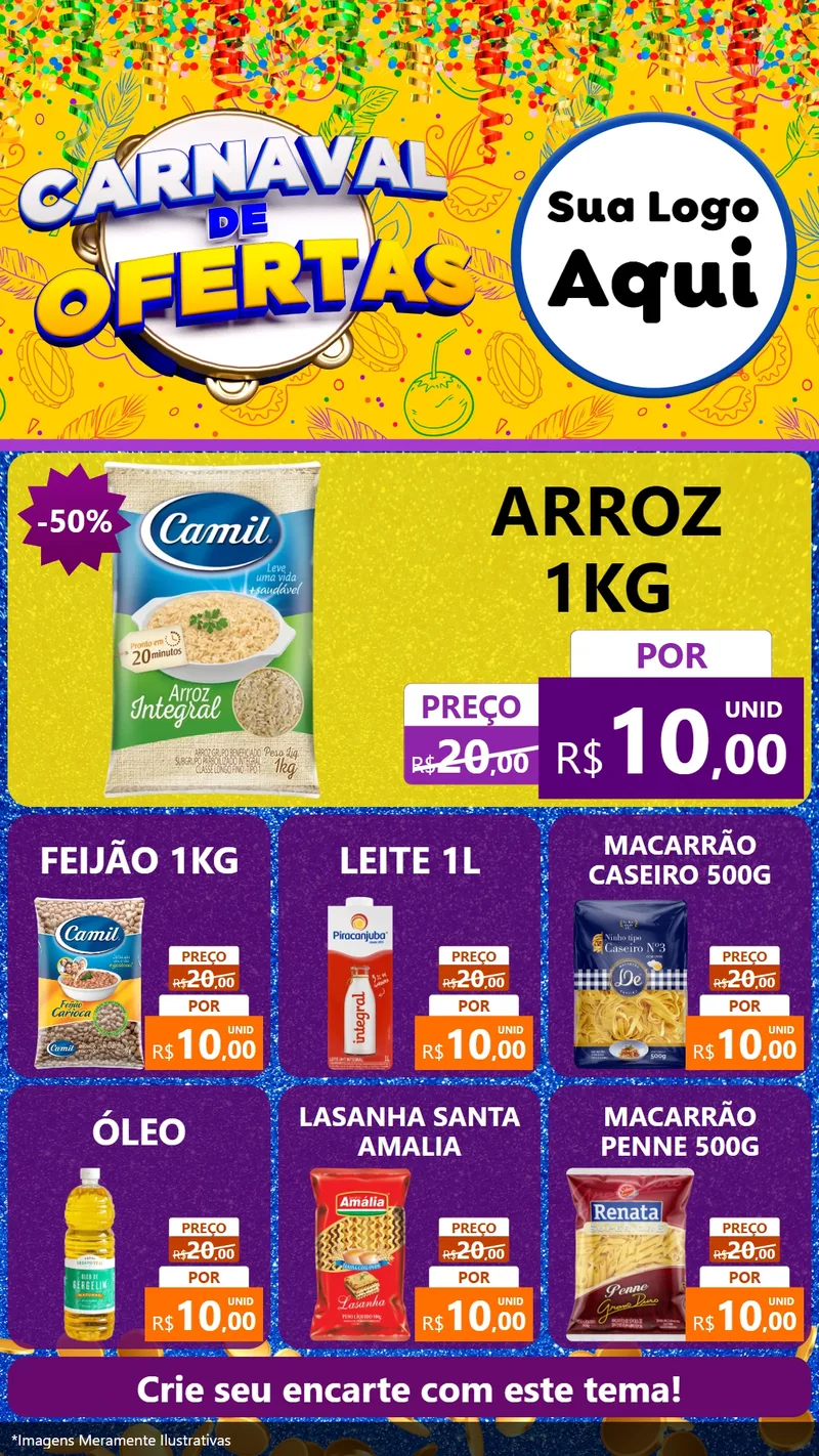 Modelo de Rede Social para Stories com o tema Carnaval de Ofertas para Supermercado
