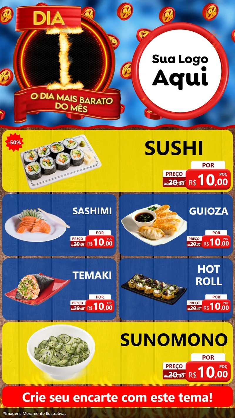 Modelo de TV para TV Vertical com o tema Dia I - O Dia Mais Barato Do Mês para Comida japonesa