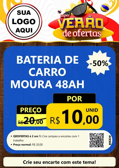 Modelo de Cartaz para Cartaz A4 Vertical com o tema Super Verão de Ofertas para Baterias Elétricas