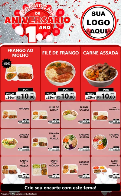 Modelo de Encarte para Encarte Grande com o tema Promoção de Aniversário - 1 Ano para Restaurante