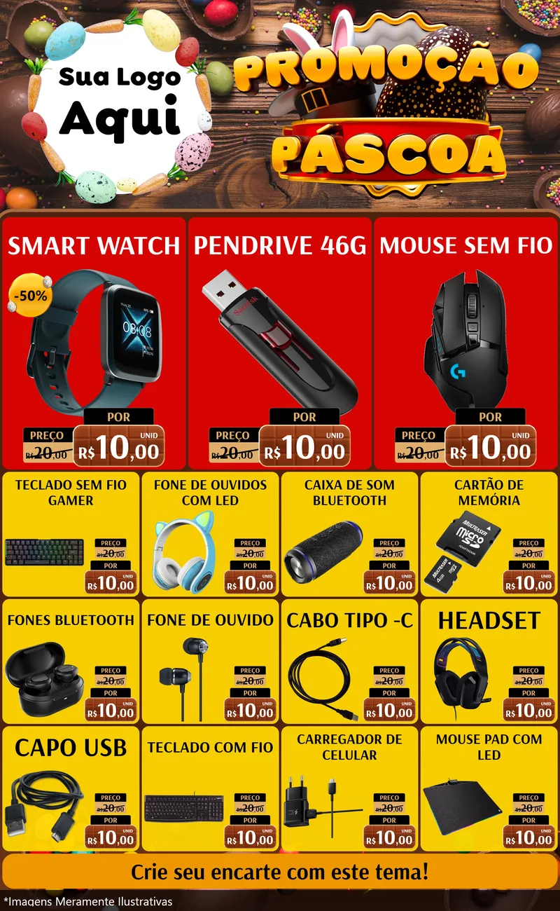 Modelo de Encarte para Encarte Grande com o tema Promoção Páscoa para Informática