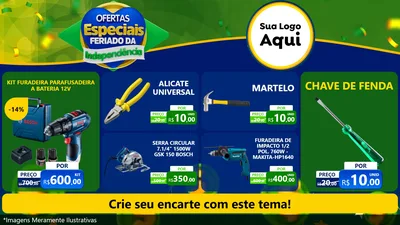 Modelo de TV para TV Horizontal com o tema Ofertas Especiais Feriado da Independência para Maquinas e Ferramentas