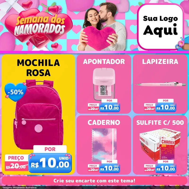 Modelo de Rede Social para Feed Facebook com o tema Semana dos Namorados para Papelaria