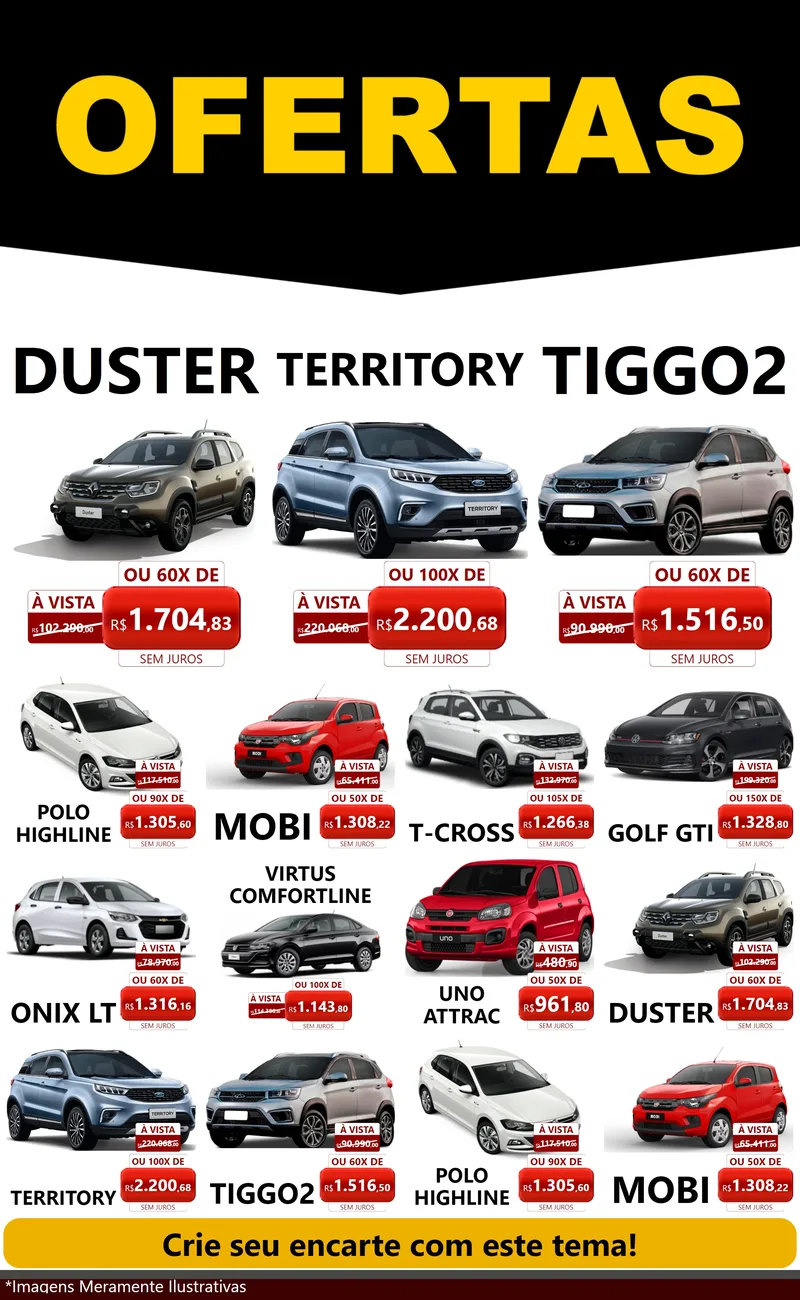 Modelo de Encarte para Encarte Grande com o tema Ofertas Preto e Vermelho Cartaz para Concessionaria de Carros
