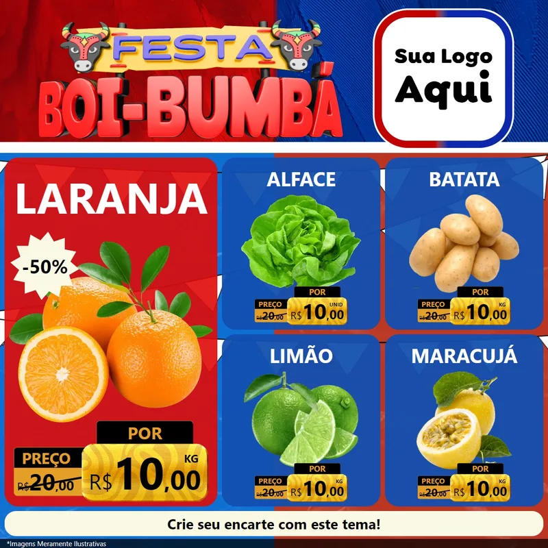 Modelo de Rede Social para Feed Facebook com o tema Festa Boi Bumbá para Hortifrúti