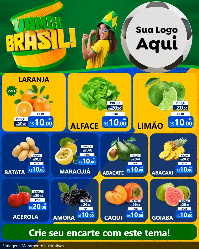 Modelo de Rede Social para Feed Instagram com o tema Vamos Brasil - Copa para Hortifrúti