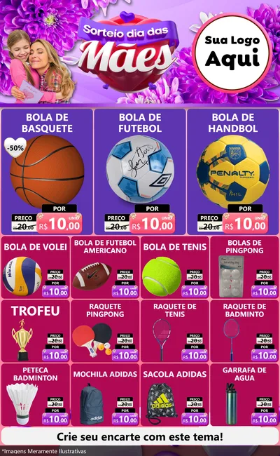 Modelo de Encarte para Encarte Grande com o tema Sorteio Dia das Mães para Artigos Esportivos