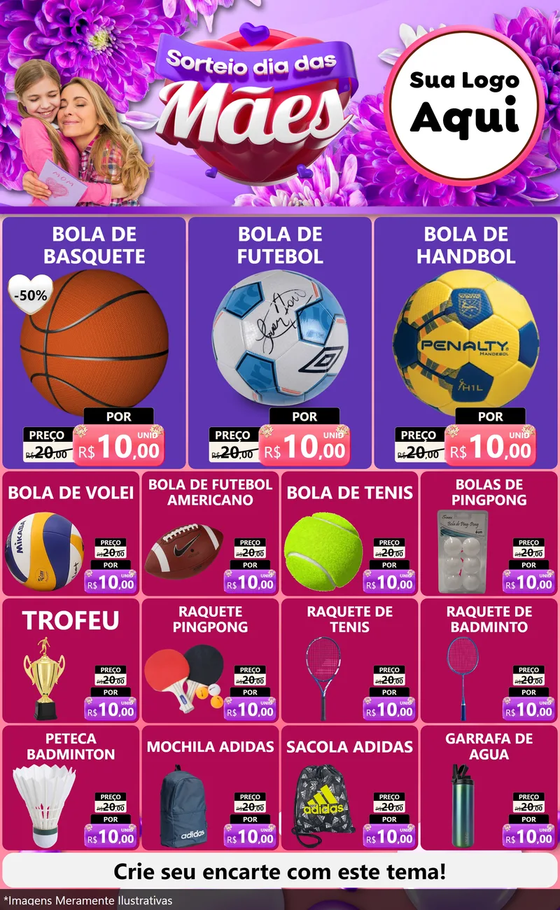 Modelo de Encarte para Encarte Grande com o tema Sorteio Dia das Mães para Artigos Esportivos