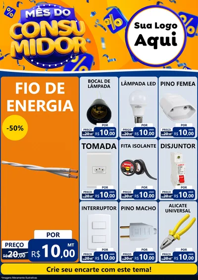 Modelo de Encarte para Encarte A4 Vertical com o tema Mês do Consumidor para Materiais Elétricos