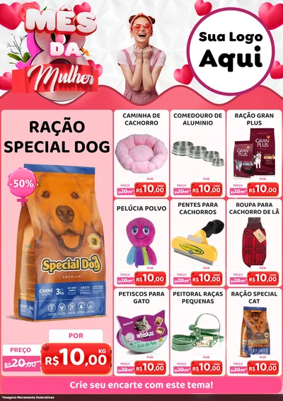 Modelo de Encarte para Encarte A4 Vertical com o tema Mês da Mulher para Pet Shop