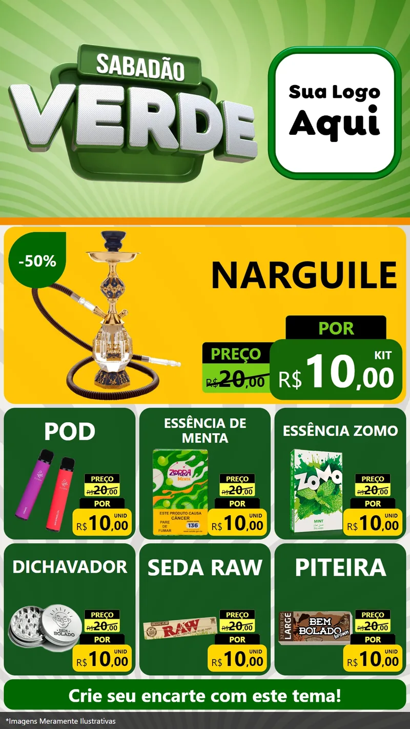 Modelo de Rede Social para Stories com o tema Sabadão Verde para Tabacaria