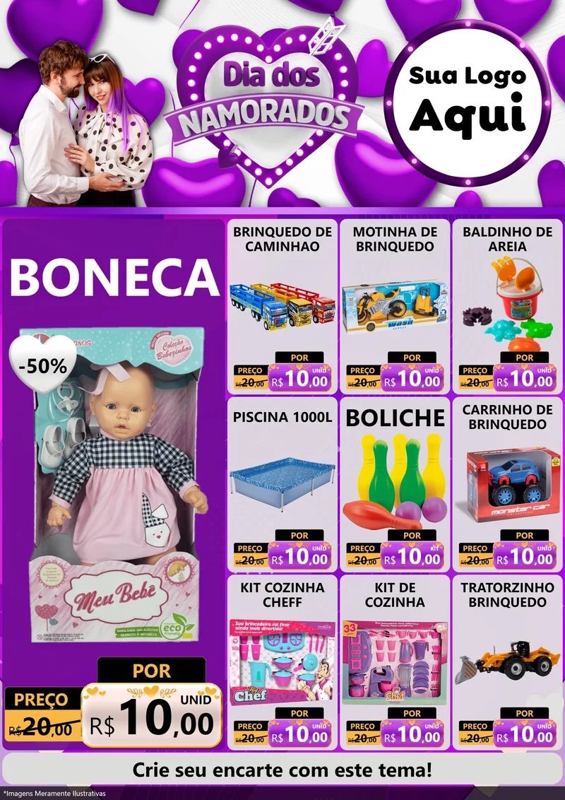 Modelo de Encarte para Encarte A4 Vertical com o tema Dia dos Namorados para Brinquedos
