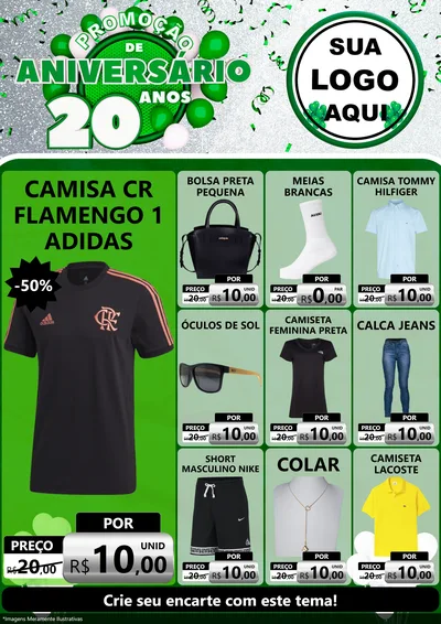 Modelo de Encarte para Encarte A4 Vertical com o tema Promoção de Aniversário - 20 Anos para Roupas e acessórios