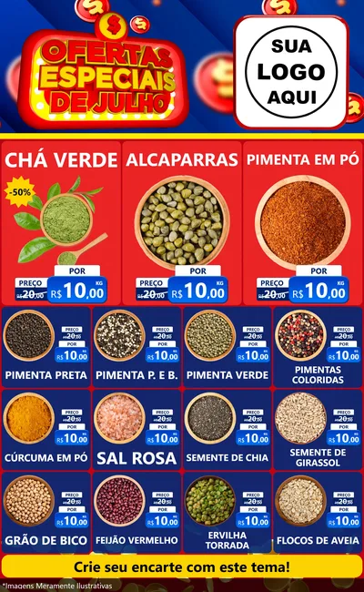Modelo de Encarte para Encarte Grande com o tema Ofertas Especiais de Julho para Produtos Naturais