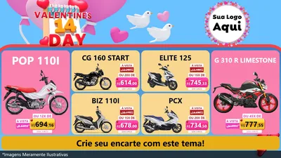 Modelo de TV para TV Horizontal com o tema Valentine's Day para Concessionaria de Motos