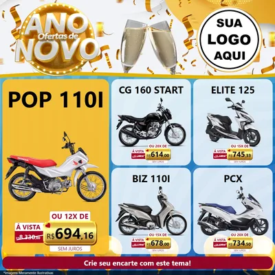 Modelo de Rede Social para Feed Facebook com o tema Ofertas de Ano Novo para Concessionaria de Motos