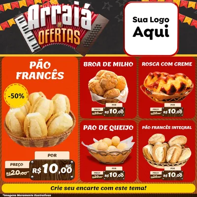 Modelo de Rede Social para Feed Facebook com o tema Arraiá de Ofertas - Junina para Padaria