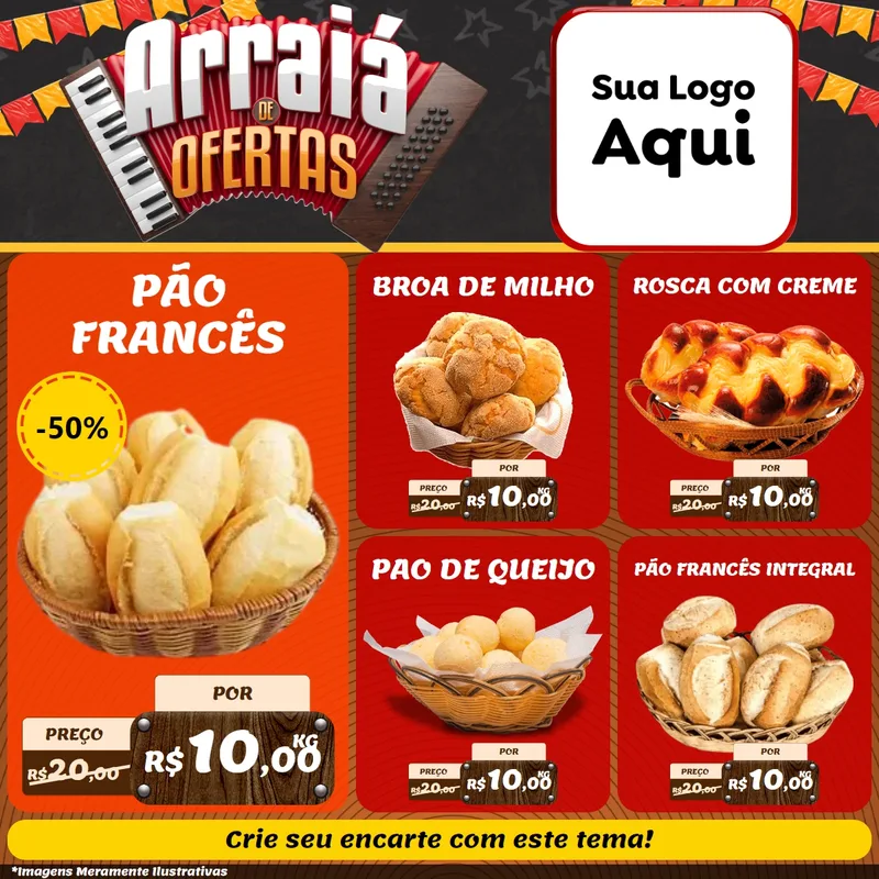 Modelo de Rede Social para Feed Facebook com o tema Arraiá de Ofertas - Junina para Padaria
