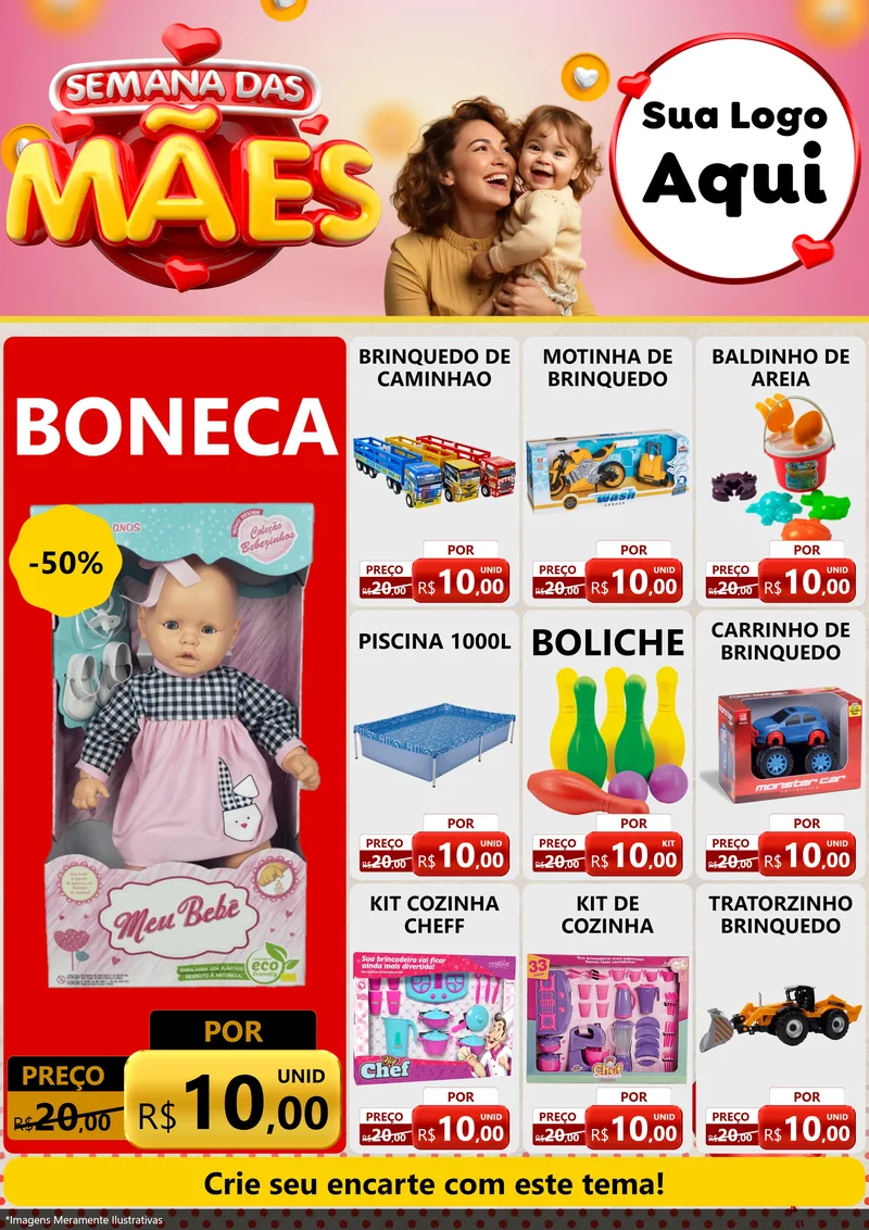 Modelo de Encarte para Encarte A4 Vertical com o tema Semana das Mães para Brinquedos