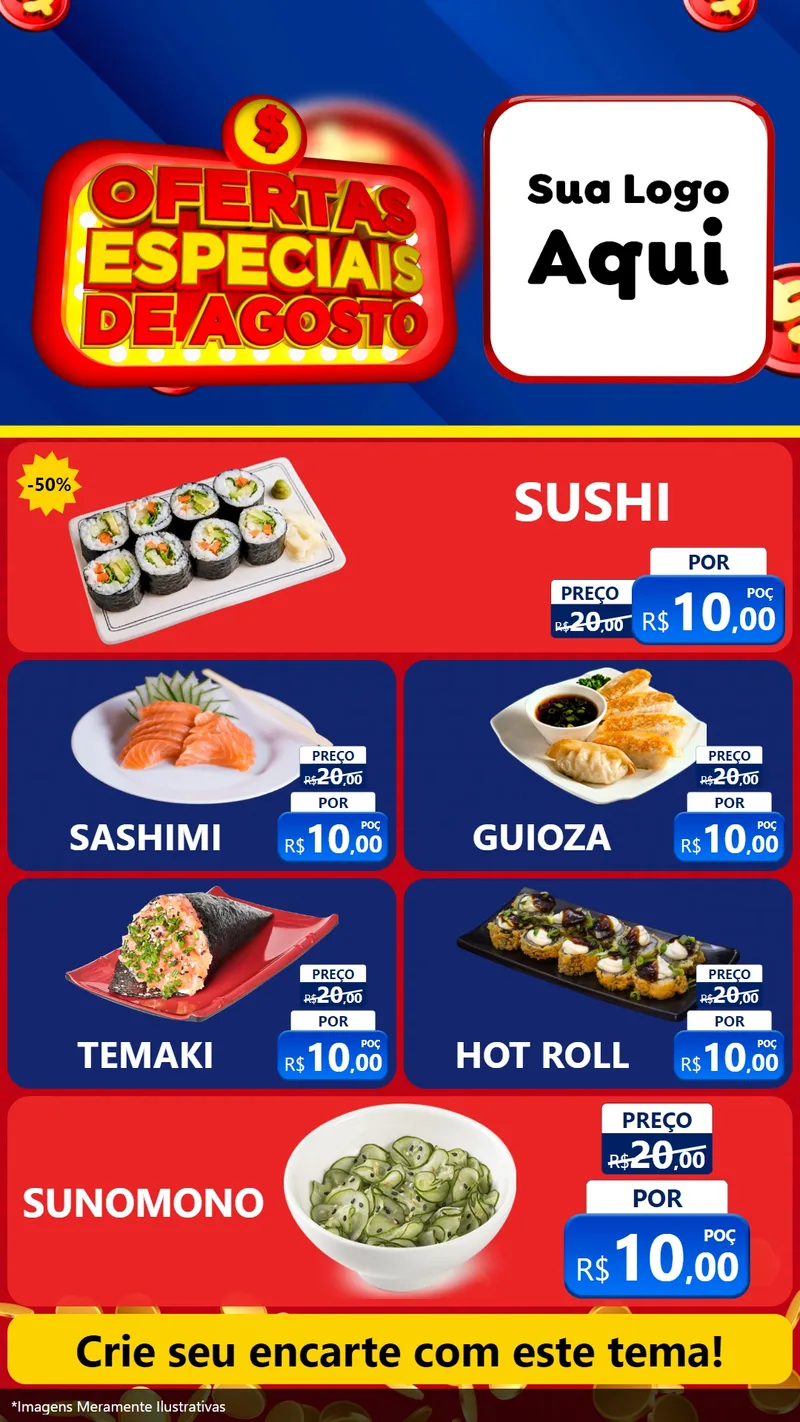 Modelo de TV para TV Vertical com o tema Ofertas Especiais de Agosto para Comida japonesa