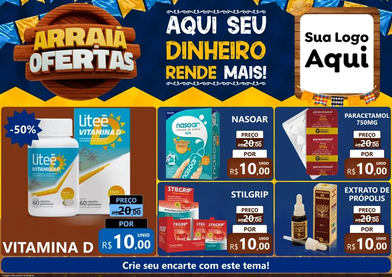 Modelo de Encarte para Encarte A4 Horizontal com o tema Arraiá de Ofertas - Junina para Farmácia