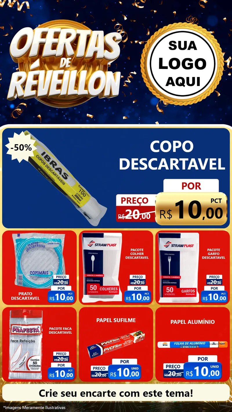 Modelo de Rede Social para Stories com o tema Ofertas de Réveillon para Embalagens