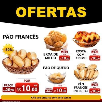 Modelo de Rede Social para Feed Facebook com o tema Ofertas Preto e Vermelho Cartaz para Padaria