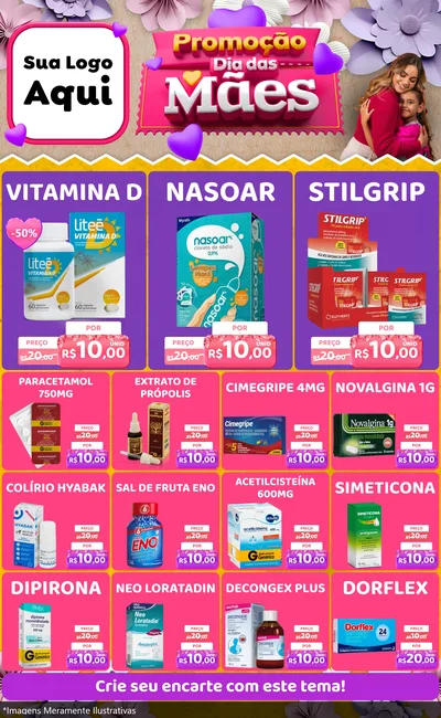 Modelo de Encarte para Encarte Grande com o tema Promoção Dia das Mães para Farmácia