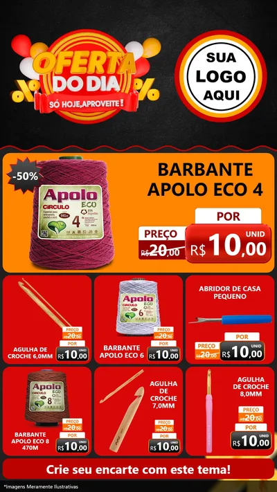 Modelo de Rede Social para Stories com o tema Oferta do Dia - Só hoje, Aproveite! para Armarinho e Aviamentos