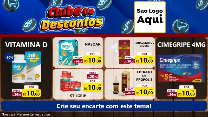 Modelo de TV para TV Horizontal com o tema Clube de Descontos para Farmácia