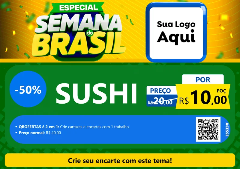 Modelo de Cartaz para Cartaz A4 Horizontal com o tema Especial Semana do Brasil para Comida japonesa